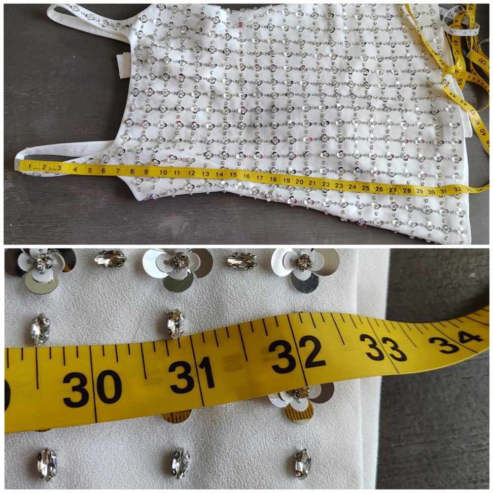 Simkhai Ziva White Embellished Mini Dress Crystal Sequin Size 8 Bridal - Picture 6 of 16
